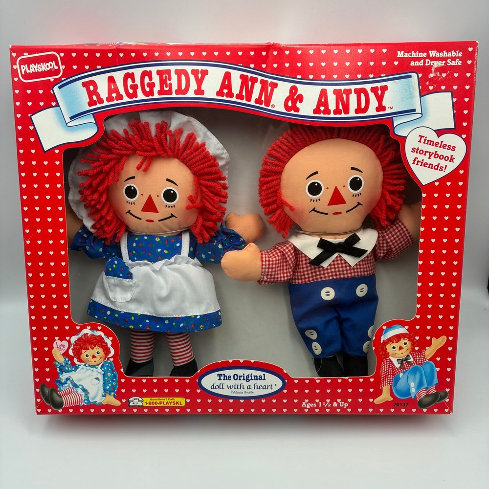 Vintage 1992 Playskool Raggedy Ann and Andy Plush Doll Set New in Box 70137